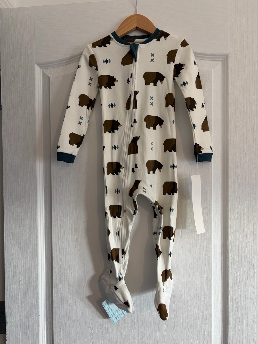 Cream Bear-Print Footed One-Piece Pajamas